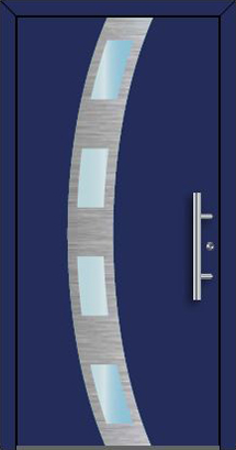 Ryterna RD80 RD100 blue front entrance door with brushed aluminium decor and windows