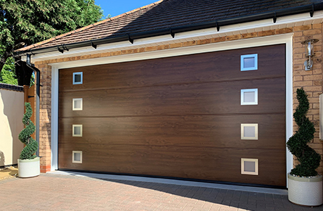 Oak sectional with square windows