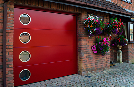 Ruby Red Sectional Door with window detail