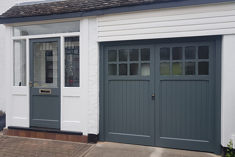 Timber matching entrance and garage doors